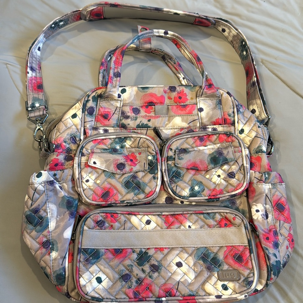 Quilted Floral Convertible Shoulder Bag - Pink Floral